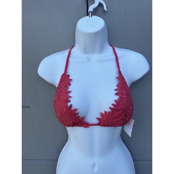 Blue Life Pasion flower Lace Bikini Swimsuit Triangle Top T-back Sz XS In Coral - Picture 8 of 11